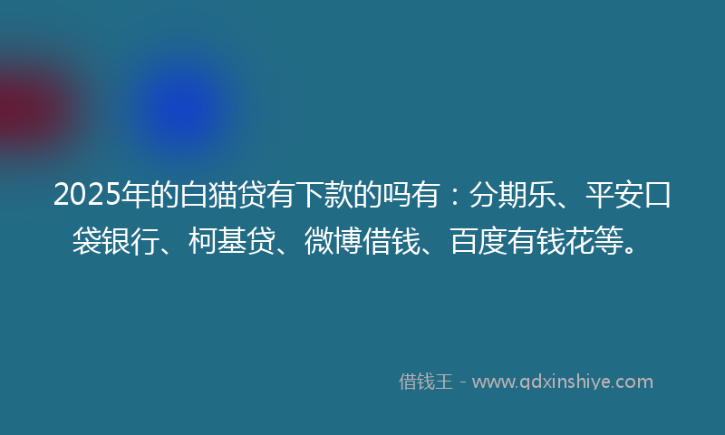 2025年的白猫贷有下款的吗有：分期乐、平安口袋银行、柯基贷、微博借钱、百度有钱花等。