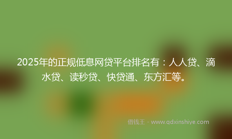 2025年的正规低息网贷平台排名有:人人贷、滴水贷、读秒贷、快贷通、东方汇等。