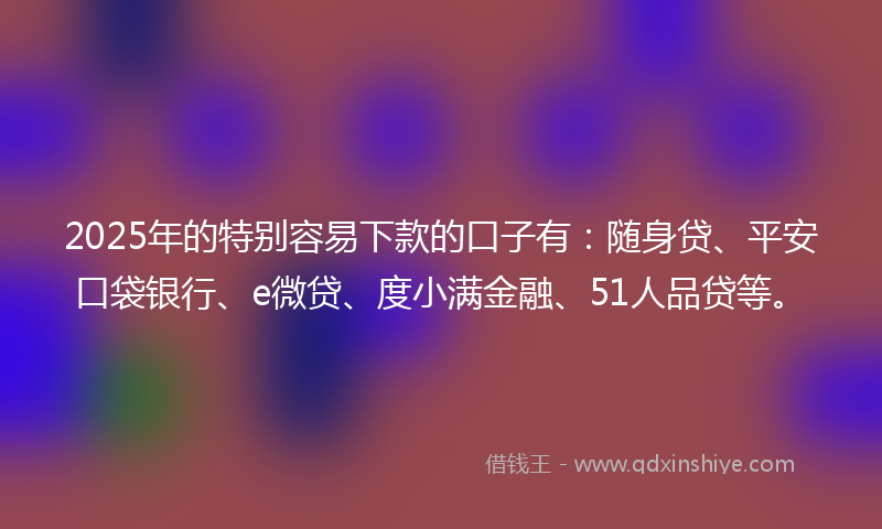 2025年的特别容易下款的口子有：随身贷、平安口袋银行、e微贷、度小满金融、51人品贷等。