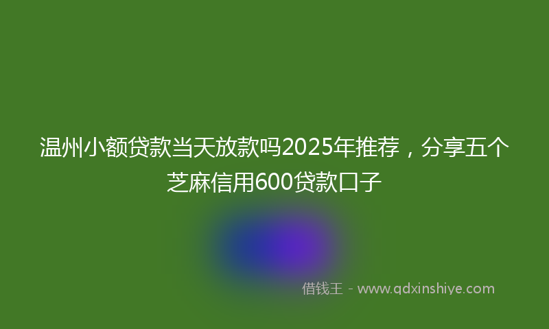 温州小额贷款当天放款吗2025年推荐，分享五个芝麻信用600贷款口子