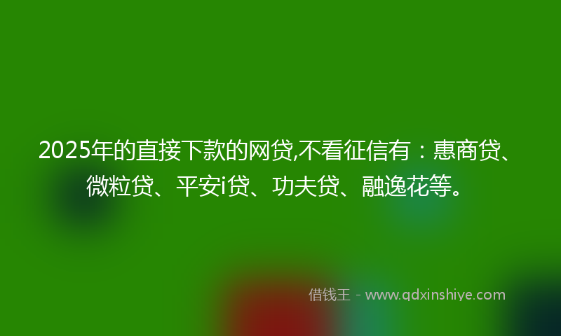 2025年的直接下款的网贷,不看征信有：惠商贷、微粒贷、平安i贷、功夫贷、融逸花等。