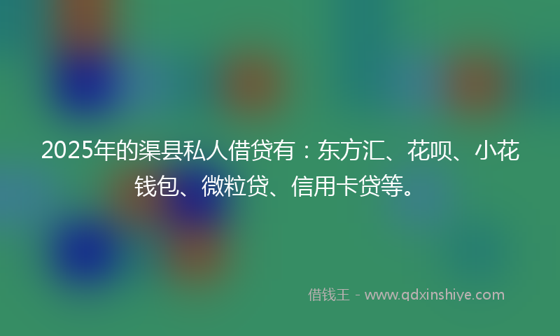 2025年的渠县私人借贷有：东方汇、花呗、小花钱包、微粒贷、信用卡贷等。
