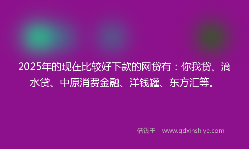 2025年的现在比较好下款的网贷有：你我贷、滴水贷、中原消费金融、洋钱罐、东方汇等。