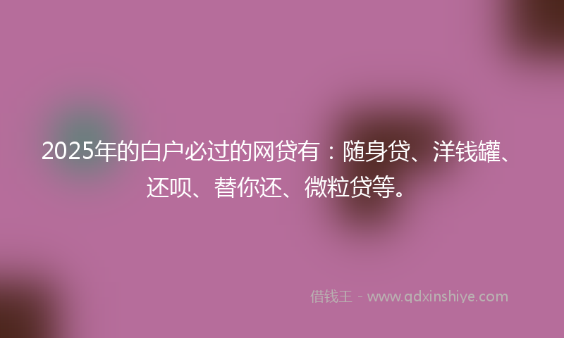 2025年的白户必过的网贷有：随身贷、洋钱罐、还呗、替你还、微粒贷等。