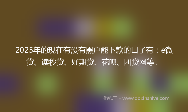 2025年的现在有没有黑户能下款的口子有：e微贷、读秒贷、好期贷、花呗、团贷网等。
