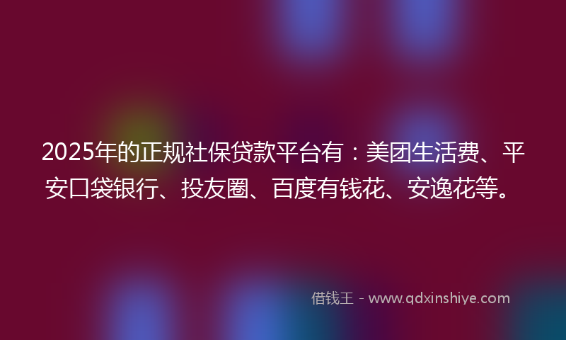 2025年的正规社保贷款平台有:美团生活费、平安口袋银行、投友圈、百度有钱花、安逸花等。