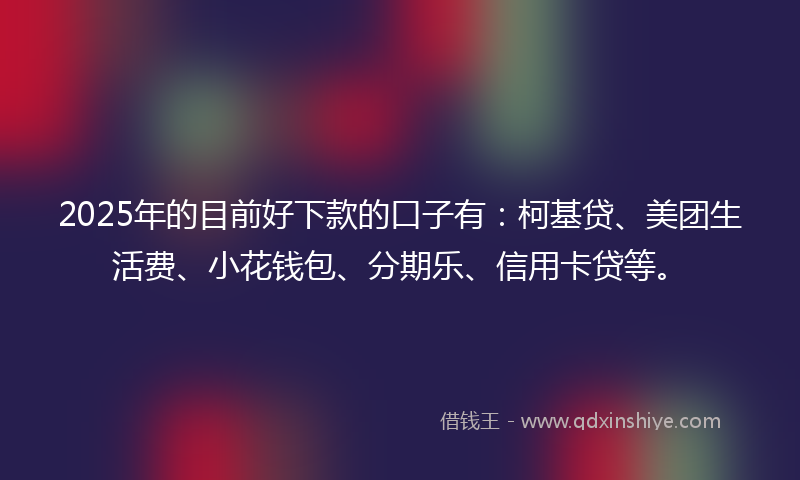 2025年的目前好下款的口子有：柯基贷、美团生活费、小花钱包、分期乐、信用卡贷等。