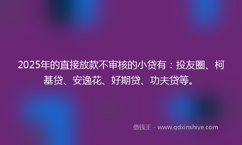 2025年的直接放款不审核的小贷有：投友圈、柯基贷、安逸花、好期贷、功夫贷等。