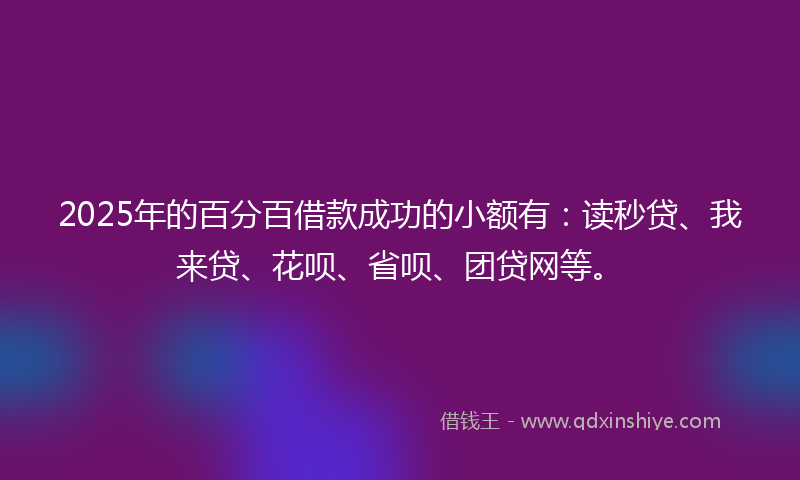 2025年的百分百借款成功的小额有：读秒贷、我来贷、花呗、省呗、团贷网等。