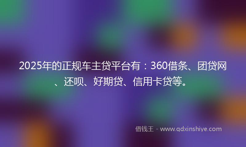 2025年的正规车主贷平台有：360借条、团贷网、还呗、好期贷、信用卡贷等。