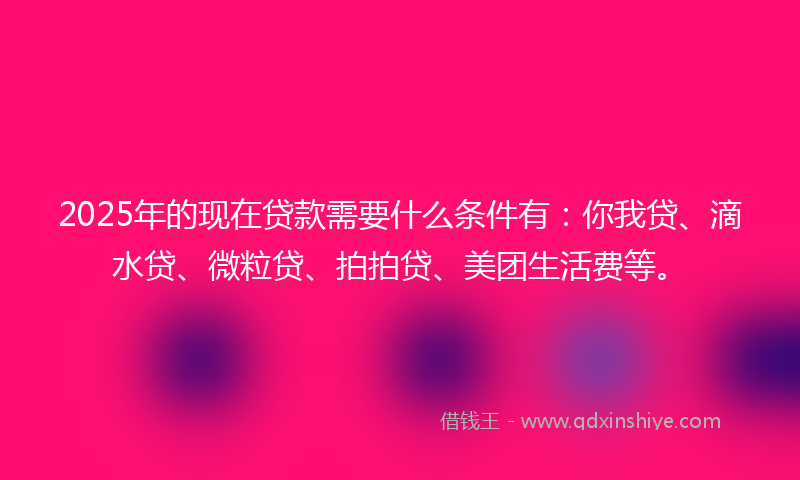 2025年的现在贷款需要什么条件有：你我贷、滴水贷、微粒贷、拍拍贷、美团生活费等。