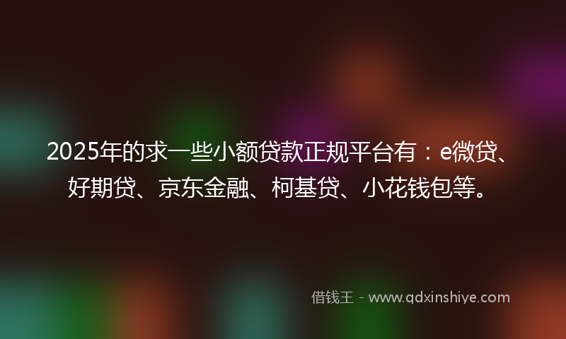 2025年的求一些小额贷款正规平台有：e微贷、好期贷、京东金融、柯基贷、小花钱包等。