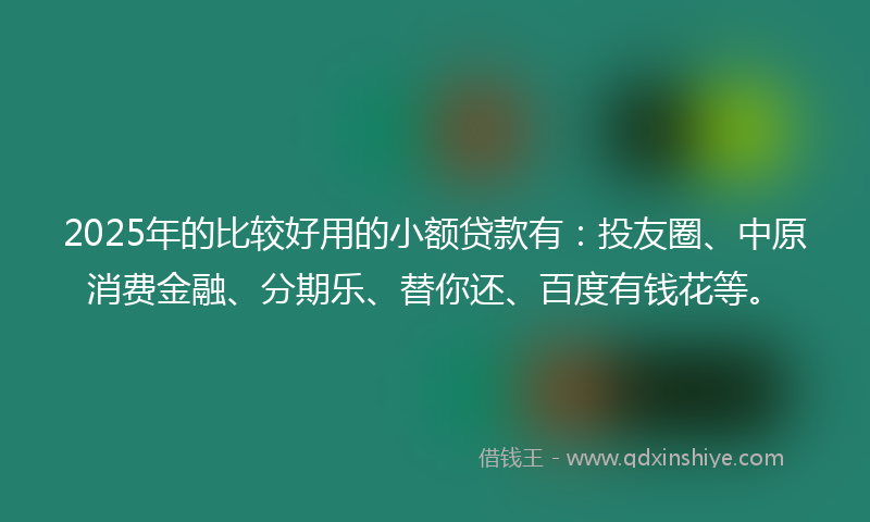 2025年的比较好用的小额贷款有：投友圈、中原消费金融、分期乐、替你还、百度有钱花等。