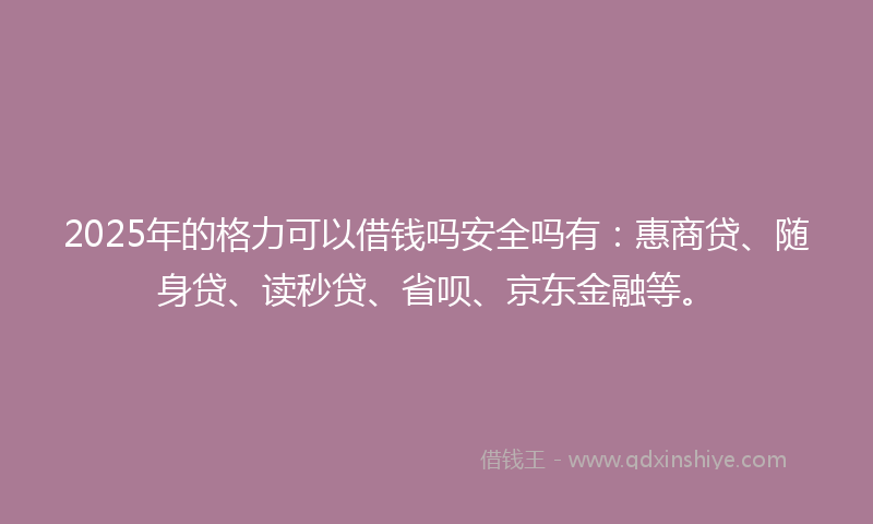 2025年的格力可以借钱吗安全吗有：惠商贷、随身贷、读秒贷、省呗、京东金融等。