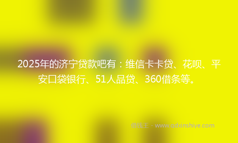 2025年的济宁贷款吧有：维信卡卡贷、花呗、平安口袋银行、51人品贷、360借条等。