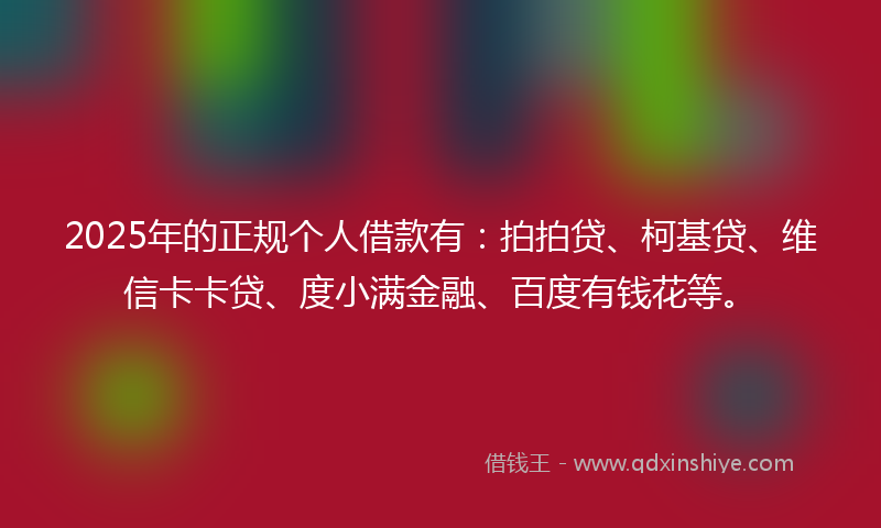 2025年的正规个人借款有：拍拍贷、柯基贷、维信卡卡贷、度小满金融、百度有钱花等。