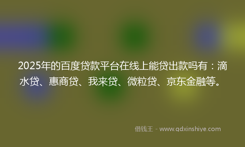 2025年的百度贷款平台在线上能贷出款吗有：滴水贷、惠商贷、我来贷、微粒贷、京东金融等。