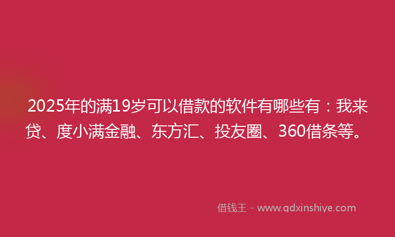 2025年的满19岁可以借款的软件有哪些有：我来贷、度小满金融、东方汇、投友圈、360借条等。