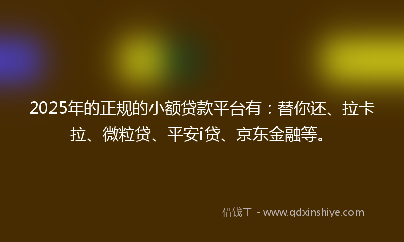 2025年的正规的小额贷款平台有：替你还、拉卡拉、微粒贷、平安i贷、京东金融等。