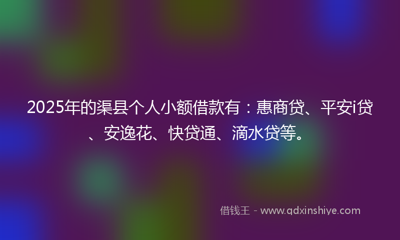 2025年的渠县个人小额借款有：惠商贷、平安i贷、安逸花、快贷通、滴水贷等。