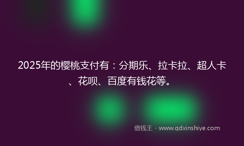 2025年的樱桃支付有：分期乐、拉卡拉、超人卡、花呗、百度有钱花等。