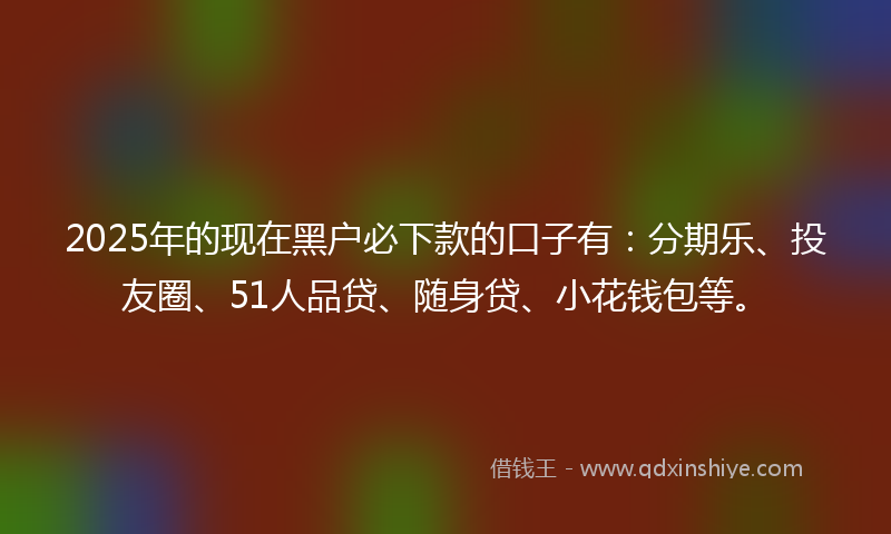 2025年的现在黑户必下款的口子有：分期乐、投友圈、51人品贷、随身贷、小花钱包等。