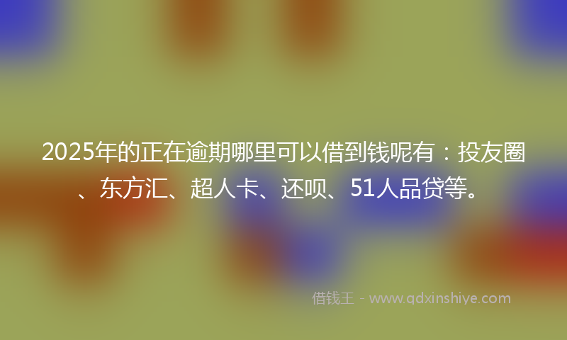 2025年的正在逾期哪里可以借到钱呢有：投友圈、东方汇、超人卡、还呗、51人品贷等。