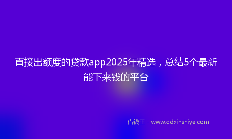 直接出额度的贷款app2025年精选，总结5个最新能下来钱的平台