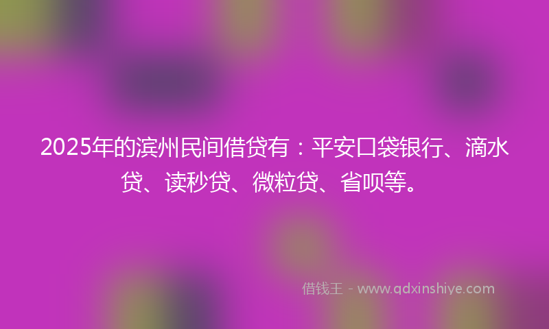 2025年的滨州民间借贷有：平安口袋银行、滴水贷、读秒贷、微粒贷、省呗等。