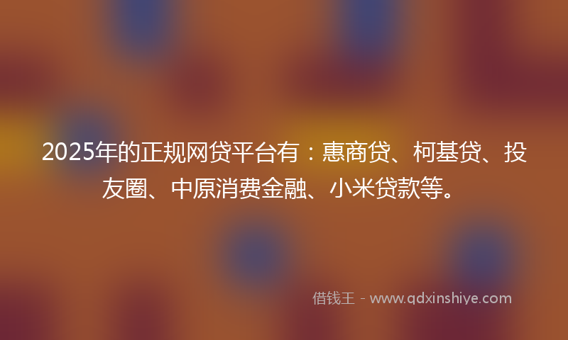 2025年的正规网贷平台有：惠商贷、柯基贷、投友圈、中原消费金融、小米贷款等。