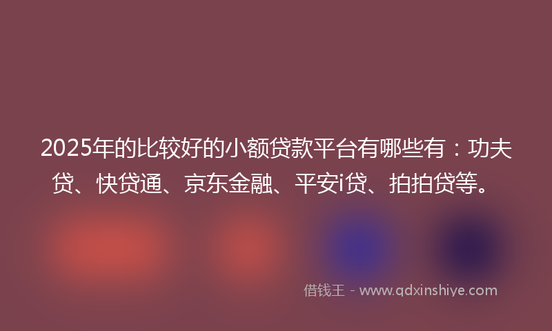 2025年的比较好的小额贷款平台有哪些有：功夫贷、快贷通、京东金融、平安i贷、拍拍贷等。