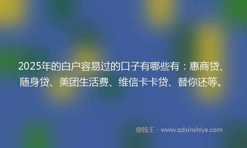 2025年的白户容易过的口子有哪些有：惠商贷、随身贷、美团生活费、维信卡卡贷、替你还等。