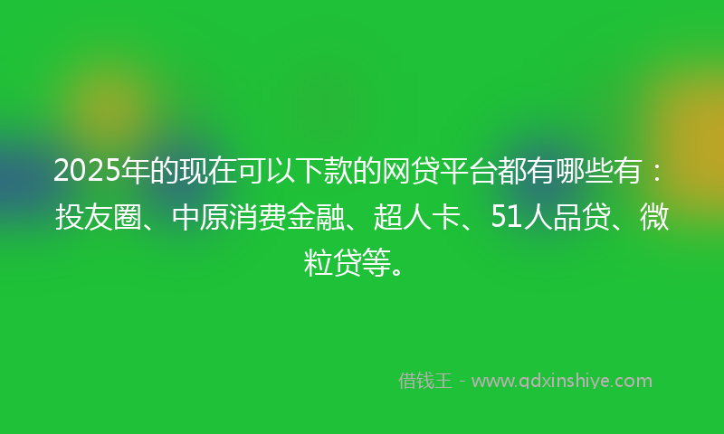 2025年的现在可以下款的网贷平台都有哪些有：投友圈、中原消费金融、超人卡、51人品贷、微粒贷等。