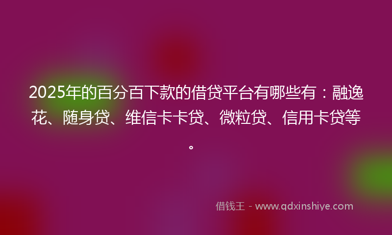2025年的百分百下款的借贷平台有哪些有:融逸花、随身贷、维信卡卡贷、微粒贷、信用卡贷等。
