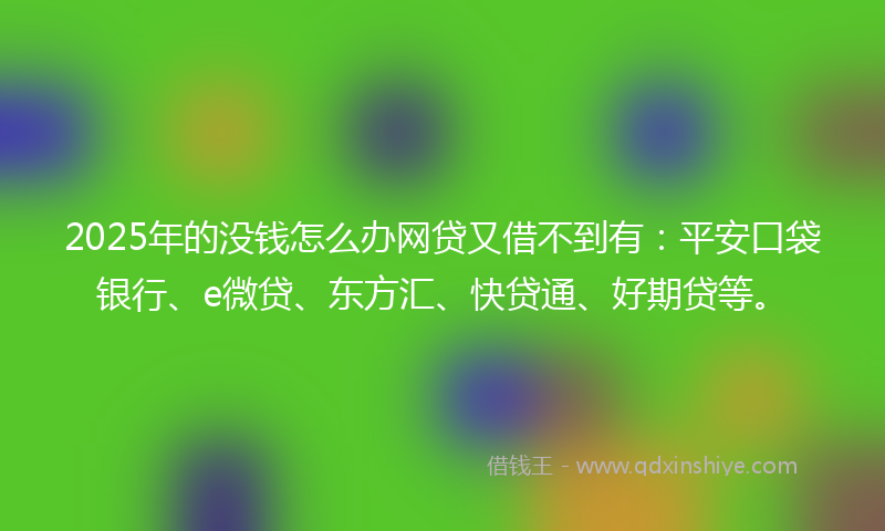2025年的没钱怎么办网贷又借不到有：平安口袋银行、e微贷、东方汇、快贷通、好期贷等。