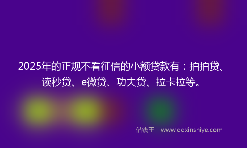 2025年的正规不看征信的小额贷款有：拍拍贷、读秒贷、e微贷、功夫贷、拉卡拉等。