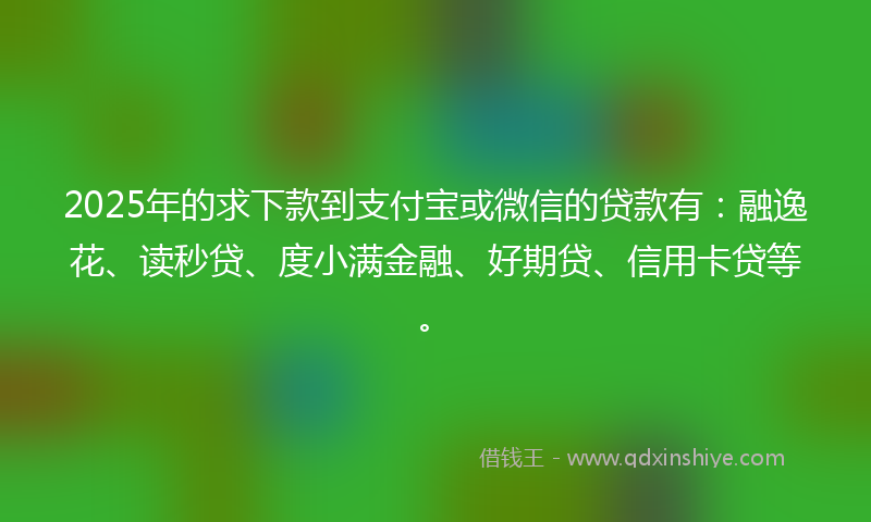 2025年的求下款到支付宝或微信的贷款有：融逸花、读秒贷、度小满金融、好期贷、信用卡贷等。