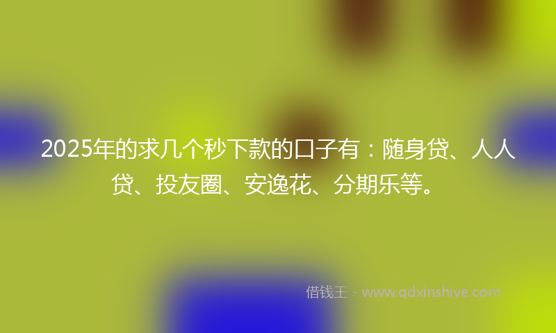 2025年的求几个秒下款的口子有：随身贷、人人贷、投友圈、安逸花、分期乐等。