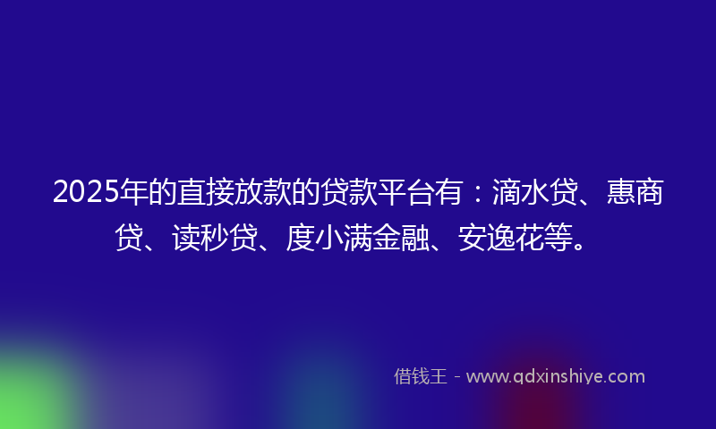 2025年的直接放款的贷款平台有：滴水贷、惠商贷、读秒贷、度小满金融、安逸花等。