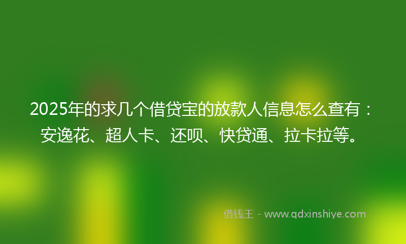 2025年的求几个借贷宝的放款人信息怎么查有：安逸花、超人卡、还呗、快贷通、拉卡拉等。