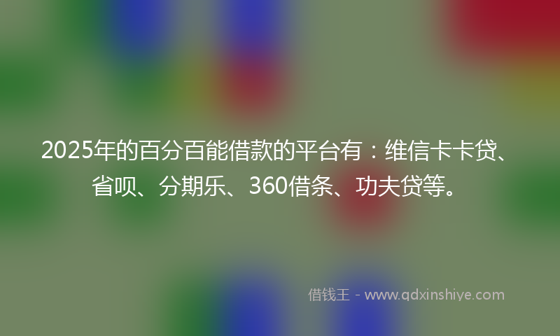 2025年的百分百能借款的平台有：维信卡卡贷、省呗、分期乐、360借条、功夫贷等。