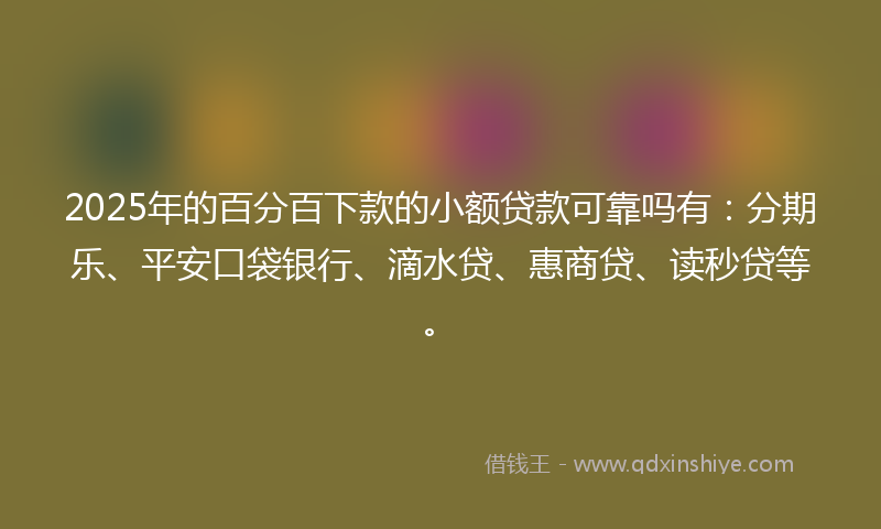 2025年的百分百下款的小额贷款可靠吗有：分期乐、平安口袋银行、滴水贷、惠商贷、读秒贷等。