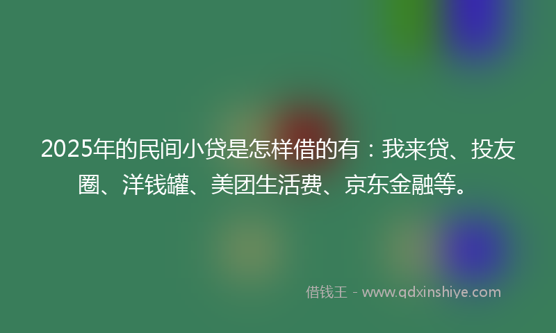 2025年的民间小贷是怎样借的有：我来贷、投友圈、洋钱罐、美团生活费、京东金融等。