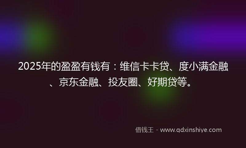 2025年的盈盈有钱有：维信卡卡贷、度小满金融、京东金融、投友圈、好期贷等。