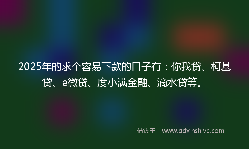 2025年的求个容易下款的口子有：你我贷、柯基贷、e微贷、度小满金融、滴水贷等。