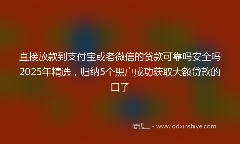 直接放款到支付宝或者微信的贷款可靠吗安全吗2025年精选，归纳5个黑户成功获取大额贷款的口子