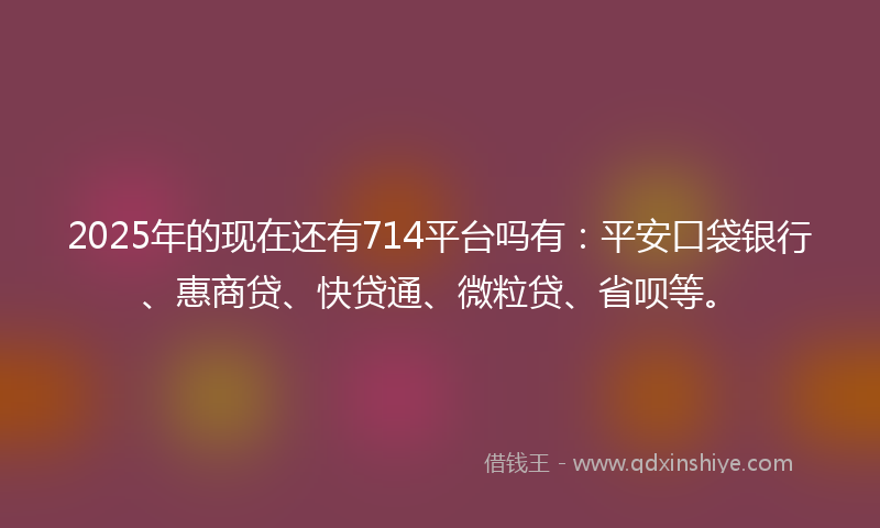 2025年的现在还有714平台吗有：平安口袋银行、惠商贷、快贷通、微粒贷、省呗等。