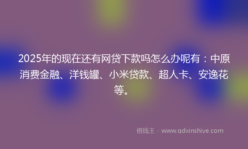 2025年的现在还有网贷下款吗怎么办呢有:中原消费金融、洋钱罐、小米贷款、超人卡、安逸花等。