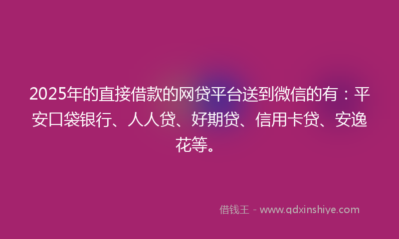 2025年的直接借款的网贷平台送到微信的有：平安口袋银行、人人贷、好期贷、信用卡贷、安逸花等。