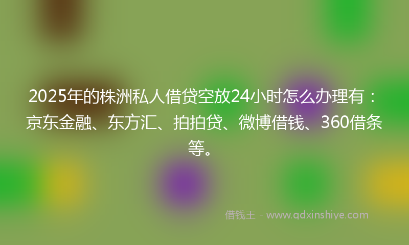 2025年的株洲私人借贷空放24小时怎么办理有：京东金融、东方汇、拍拍贷、微博借钱、360借条等。